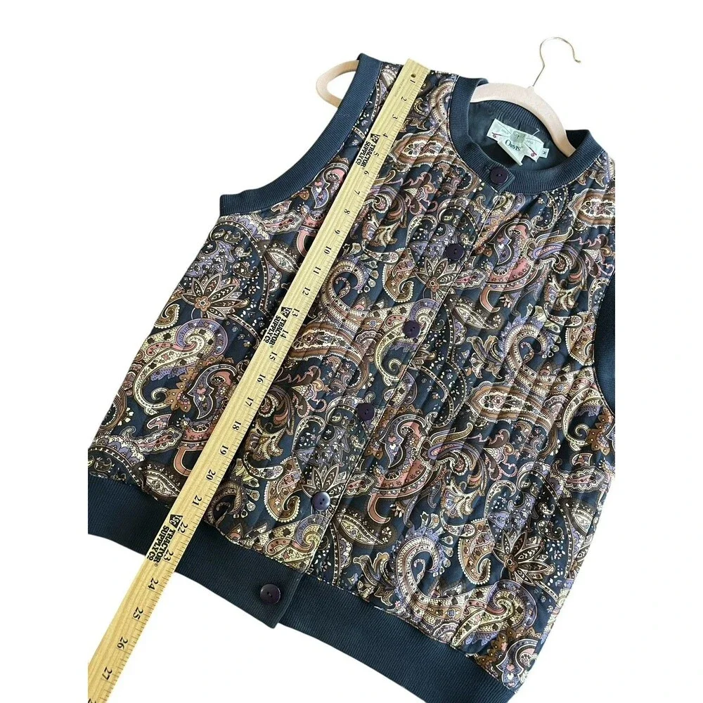 Vintage Women's Orvis 100% Silk Button Vest Paisley Quilted Medium Gorpcore - Picture 6 of 9